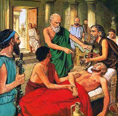 Fine Art Print of Hippocrates discouraging the use of primitive medical techniques by Clive Uptton