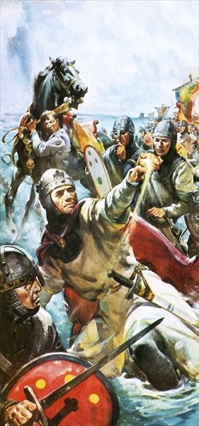 Fine Art Print of William the Conqueror arriving in England in 1066, taking a handful of sand by James Edwin McConnell