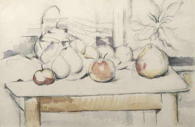Fine Art Print of Pot of Ginger and Fruits on a Table, c.1888-90 by Paul Cezanne