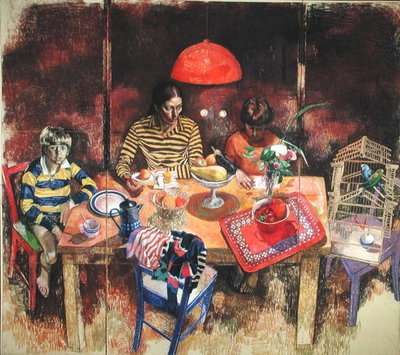 The Artist's Family, 1982 (pastel on paper) by Leon Morrocco - print