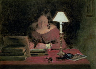 Fine Art Print of Girl Writing by Lamplight, c.1850 by William Henry Hunt