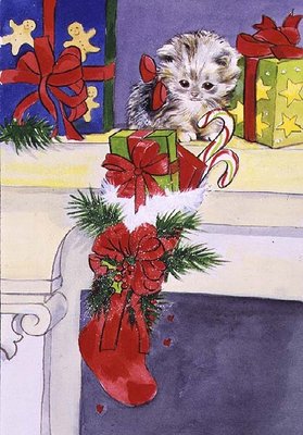 The Kitten and the Christmas Stocking by Diane Matthes - print