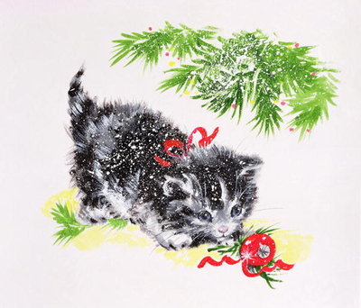 Christmas Kitten by Diane Matthes - print