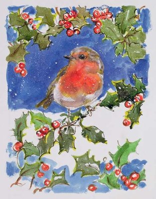 Christmas Robin, 1996 (w/c) by Diane Matthes - print