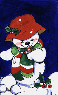 Snowman and Robin, 1996 (w/c) by Diane Matthes - print