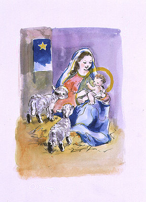Two Curious Lambs, 1996 (w/c) by Diane Matthes - print
