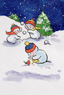 Little Snowmen Snowballing, 1996 (w/c) by Diane Matthes - print
