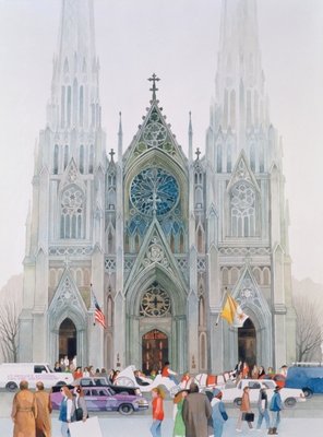 St. Patrick's Cathedral, New York, 1990 (w/c on paper) by Myung-Bo Sim - print
