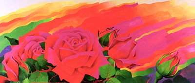 The Rose in the Festival of Light, 1995 (acrylic on canvas) by Myung-Bo Sim - print