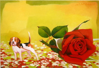 The Rose and the Dog, 2004 (oil on canvas) by Myung-Bo Sim - print