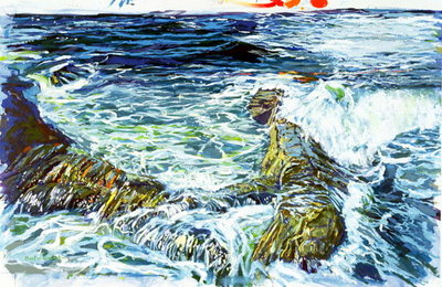 Lands End, 2002 (w/c &amp; gouache on paper) by Martin Decent - print