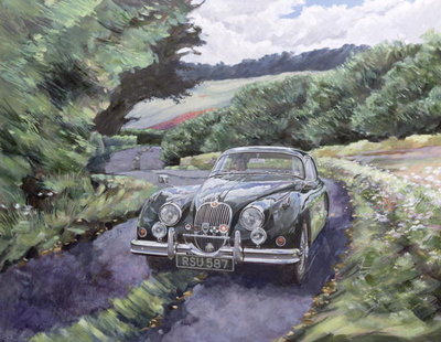 Jaguar XK150 Cruising (oil on canvas) by Clive Metcalfe - print