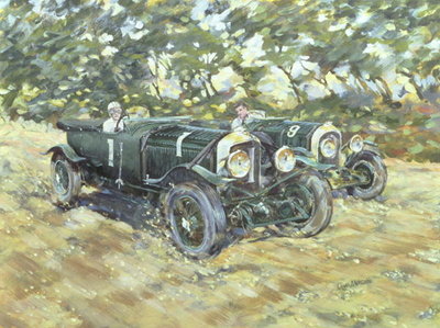 1929 Le Mans Winning Bentleys (acrylic on canvas) by Clive Metcalfe - print