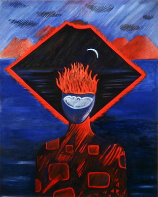 Vulcain en Feu, 1990 (oil on canvas) by Marie Hugo - print