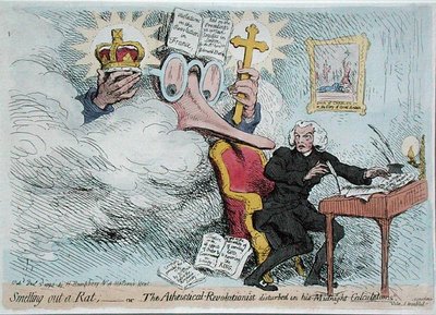 Fine Art Print of Smelling out a Rat, or The Atheistical-Revolutionist disturbed in his Midnight 'Calculations', published by Hannah Humphrey in 1790 by James Gillray