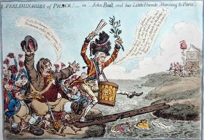 Fine Art Print of Preliminaries of Peace, or John Bull and his Little Friends Marching to Paris, published by Hannah Humphrey in 1801 by James Gillray