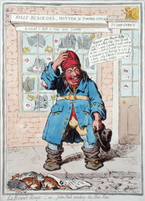 Fine Art Print of Le Bonnet Rouge, or John Bull evading the Hat Tax, published by Hannah Humphrey in 1797 by James Gillray