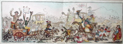 Fine Art Print of Posting to the Election: a scene on the road to Brentford, published by Hannah Humphrey in 1806 by James Gillray