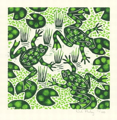 Leaping Frogs, 2003 (woodcut) by Nat Morley - print