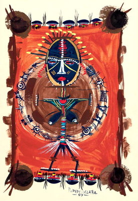 Ashanti Talk, 2003 (w/c &amp; ink on paper) by Oglafa Ebitari Perrin - print