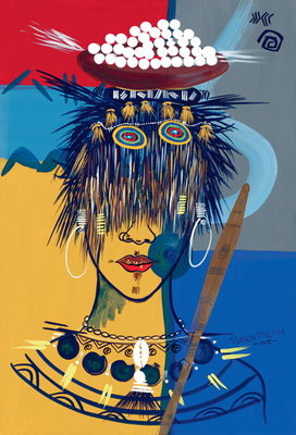African Beauty 3, 2005 (w/c &amp; ink on paper) by Oglafa Ebitari Perrin - print