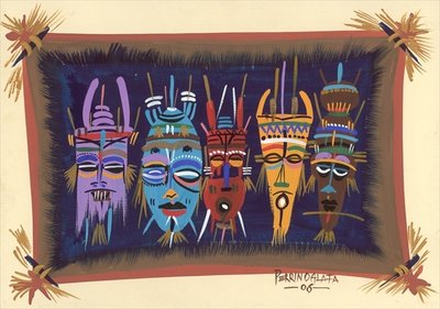 Black Mask, 2006 (w/c &amp; ink on paper) by Oglafa Ebitari Perrin - print