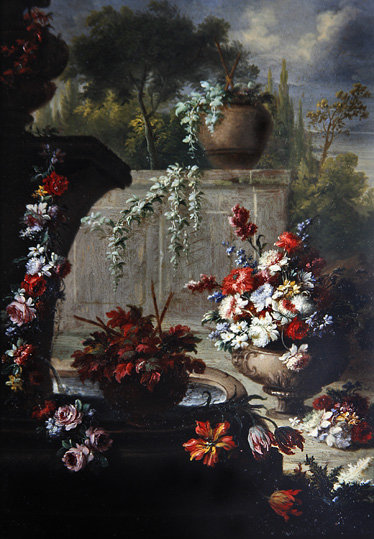Fine Art Print of Still life of flowers in ornamental vases by Gasparo Lopez
