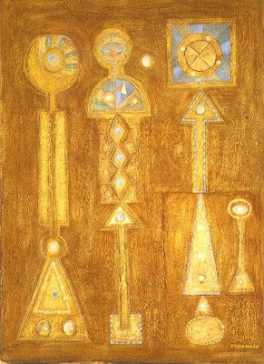 Upright Forms, 1986 (acrylic on paper) by Peter Davidson - print