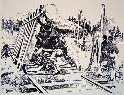 Fine Art Print of 'Railway destruction as a military art' during General Sherman's march through Georgia, May-September, 1864 by American School