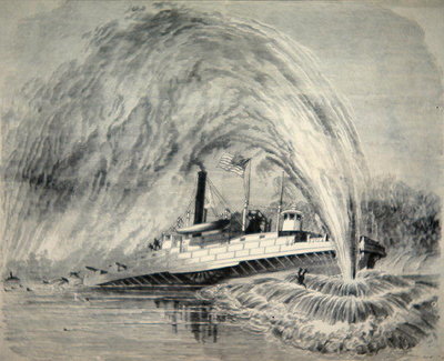 Fine Art Print of A Torpedo Explodes under the Federal Gun-Boat 'Commodore Barney' on James River, 4th August 1863 by American School