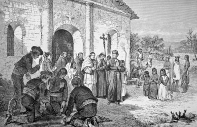 Fine Art Print of Spanish Missionaries in California in the 18th century by American School