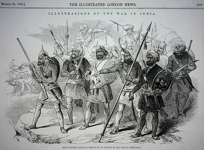 Fine Art Print of Sikh soldiers, from a sketch by an Officer of the Bengal Engineers, pub. in 'The Illustrated London News', 28th March, 1846 by Indian School