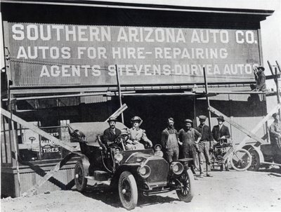 Fine Art Print of Early motor car and garage, Southern Arizona, c.1910 by American Photographer