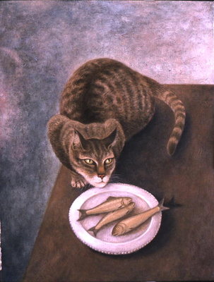 Emily with Three Trout (oil on canvas) by Patricia O'Brien - print
