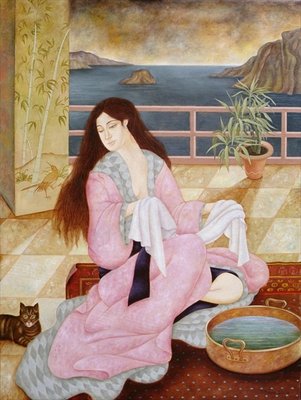 Woman washing her face (oil on canvas) by Patricia O'Brien - print