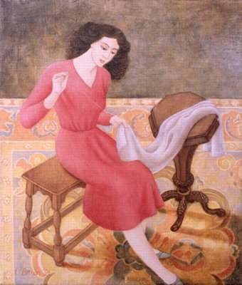 Girl Sewing, 1991 by Patricia O'Brien - print