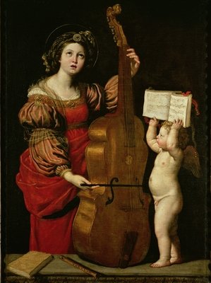 Fine Art Print of St. Cecilia with an angel holding a musical score, c.1620 by Domenichino