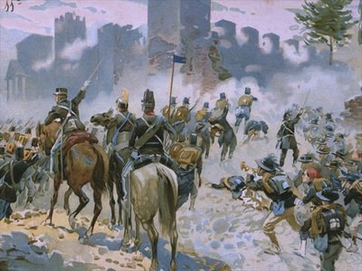Fine Art Print of Battle of Solferino and San Martino, 24th June 1859, illustration from an album on the history of Risorgimento made for the chocolate Talmone, late 19th century by Italian School