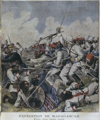 Fine Art Print of Madagascar expedition, taking of an hova camp, illustration from 'Le Petit Journal', Supplement illustre, 2nd June 1895, engraved by Henri Meyer by P.H.G.V. Michel