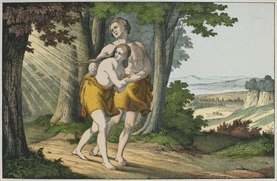 Fine Art Print of Adam and Eve expelled from paradise, illustration from 'L'Ancien Testament', published by Jakob Ferdinand Schreiber, Esslingen by German School