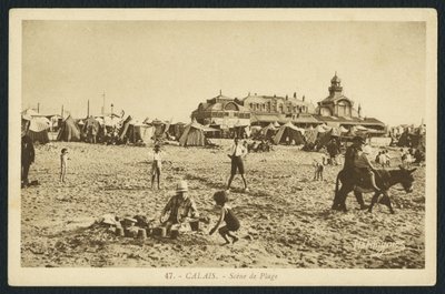 Fine Art Print of Postcard depicting the beach and the Casino in Calais, France, c.1920 by French Photographer