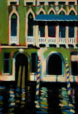 Blue Awning (oil on card) by Sara Hayward - print