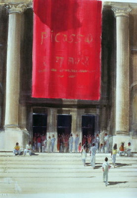 Entrance to the Metropolitan Museum, New York City, 1990 (w/c on paper) by Lincoln Seligman - print