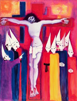 Christ and the Politicians, 2000 (acrylic on canvas) by Laila Shawa - print