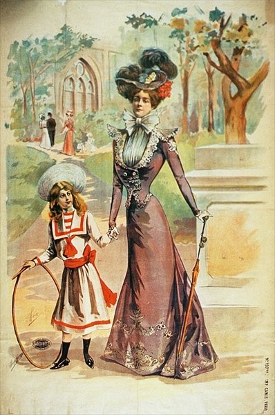 Fine Art Print of Mother and daughter on a walk by French School