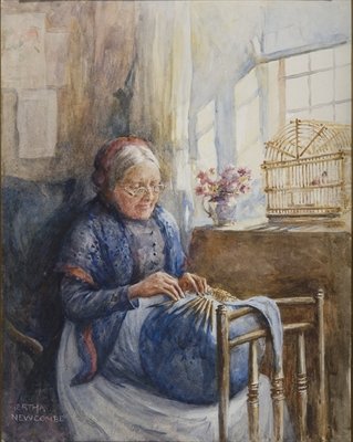 Fine Art Print of Painting of a Downton Lace Maker by Bertha Newcombe