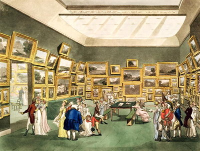 Fine Art Print of Exhibition of Watercoloured Drawings by the Society of Painters in Watercolours, from 'The Microcosm of London', engraved by J. C. Stadler by T. Rowlandson