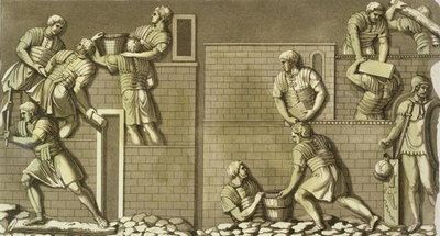 Fine Art Print of Roman soldiers building a fort, plate 21 from 'Le Costume Ancien et Moderne', by Jules Ferrario, published c.1820s-30s by Vittorio Raineri