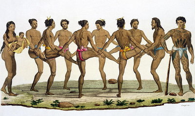Fine Art Print of Dance of the Caroline Islanders, plate 22 from 'Le Costume Ancien et Moderne' by Jules Ferrario, published c.1820s-30s by Felice Campi