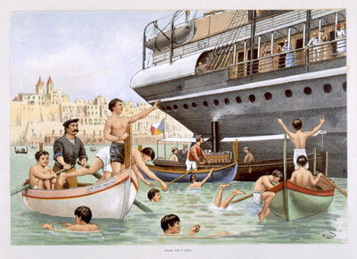 Fine Art Print of Malta, Heave for a Dive, from 'P &amp; O Pencillings' by W. Lloyd